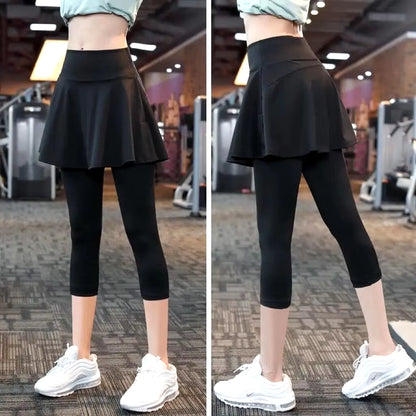 The New Yoga Tennis Skirt Women'S High Waist Slimming Sports Training Short Skirt Two-Layer Anti-Empty Half-Length Pleated Skirt